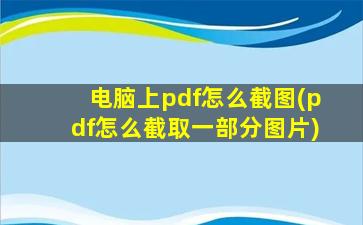 电脑上pdf怎么截图(pdf怎么截取一部分图片)