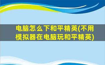 电脑怎么下和平精英(不用模拟器在电脑玩和平精英)