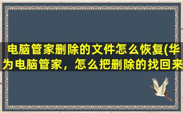 电脑管家删除的文件怎么恢复(华为电脑管家，怎么把删除的找回来)