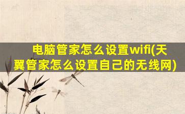 电脑管家怎么设置wifi(天翼管家怎么设置自己的无线网)