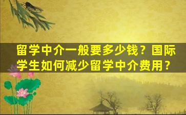 留学中介一般要多少钱？国际学生如何减少留学中介费用？