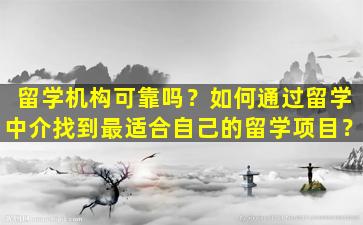 留学机构可靠吗？如何通过留学中介找到最适合自己的留学项目？