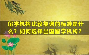 留学机构比较靠谱的标准是什么？如何选择出国留学机构？