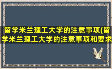 留学米兰理工大学的注意事项(留学米兰理工大学的注意事项和要求)