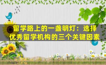 留学路上的一盏明灯：选择优秀留学机构的三个关键因素