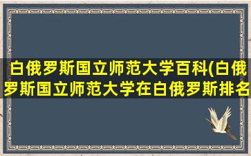 白俄罗斯国立师范大学百科(白俄罗斯国立师范大学在白俄罗斯排名)