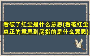 看破了红尘是什么意思(看破红尘真正的意思到底指的是什么意思)