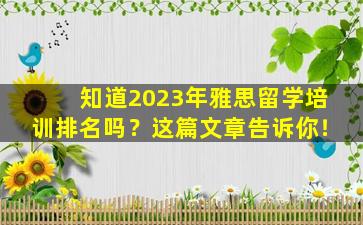 知道2023年雅思留学培训排名吗？这篇文章告诉你！