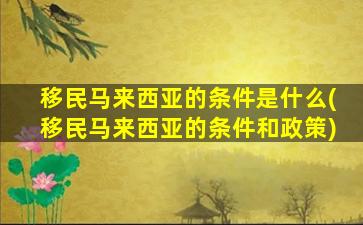 移民马来西亚的条件是什么(移民马来西亚的条件和政策)