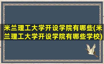 米兰理工大学开设学院有哪些(米兰理工大学开设学院有哪些学校)