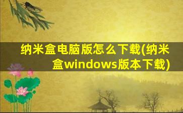 纳米盒电脑版怎么下载(纳米盒windows版本下载)