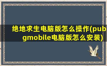 绝地求生电脑版怎么操作(pubgmobile电脑版怎么安装)