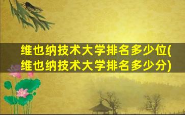 维也纳技术大学排名多少位(维也纳技术大学排名多少分)