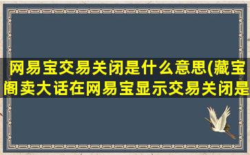 网易宝交易关闭是什么意思(藏宝阁卖大话在网易宝显示交易关闭是什么意思)