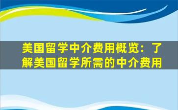 美国留学中介费用概览：了解美国留学所需的中介费用