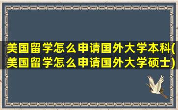 美国留学怎么申请国外大学本科(美国留学怎么申请国外大学硕士)