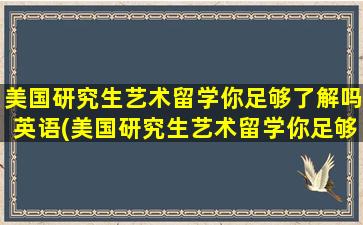 美国研究生艺术留学你足够了解吗英语(美国研究生艺术留学你足够了解吗知乎)