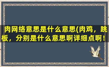 肉网络意思是什么意思(肉鸡，跳板，分别是什么意思啊详细点啊！谢谢)