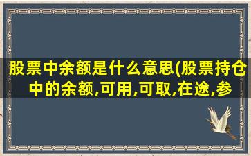 股票中余额是什么意思(股票持仓中的余额,可用,可取,在途,参考市值,资产分别是什么)