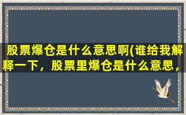 股票爆仓是什么意思啊(谁给我解释一下，股票里爆仓是什么意思，最近我买的股票跌的厉害，评论里说要爆仓了是什么意思)