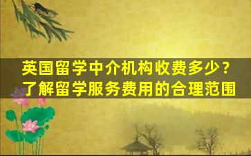 英国留学中介机构收费多少？了解留学服务费用的合理范围