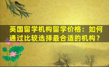 英国留学机构留学价格：如何通过比较选择最合适的机构？