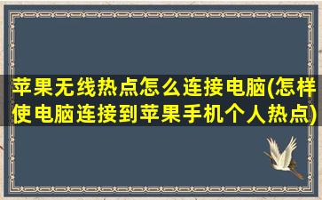 苹果无线热点怎么连接电脑(怎样使电脑连接到苹果手机个人热点)