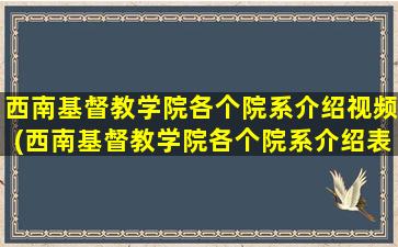 西南基督教学院各个院系介绍视频(西南基督教学院各个院系介绍表)