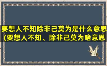 要想人不知除非己莫为是什么意思(要想人不知、除非己莫为啥意思)