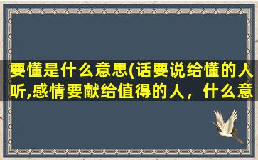 要懂是什么意思(话要说给懂的人听,感情要献给值得的人，什么意思)