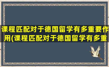 课程匹配对于德国留学有多重要作用(课程匹配对于德国留学有多重要的影响)