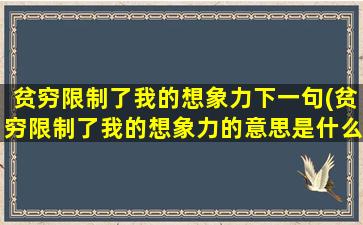 贫穷限制了我的想象力下一句(贫穷限制了我的想象力的意思是什么)