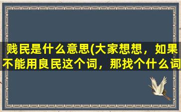 贱民是什么意思(大家想想，如果不能用良民这个词，那找个什么词代替呢)