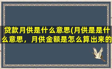 贷款月供是什么意思(月供是是什么意思，月供金额是怎么算出来的，公式是怎么样的)