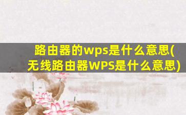 路由器的wps是什么意思(无线路由器WPS是什么意思)