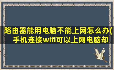 路由器能用电脑不能上网怎么办(手机连接wifi可以上网电脑却不能)