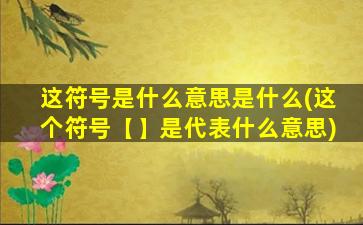 这符号是什么意思是什么(这个符号【】是代表什么意思)