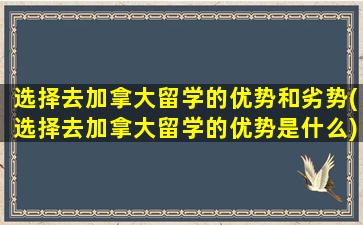 选择去加拿大留学的优势和劣势(选择去加拿大留学的优势是什么)