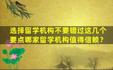 选择留学机构不要错过这几个要点哪家留学机构值得信赖？