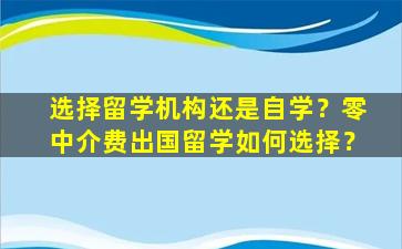 选择留学机构还是自学？零中介费出国留学如何选择？