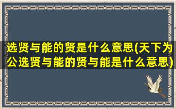 选贤与能的贤是什么意思(天下为公选贤与能的贤与能是什么意思)