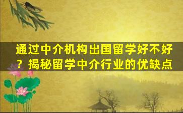 通过中介机构出国留学好不好？揭秘留学中介行业的优缺点