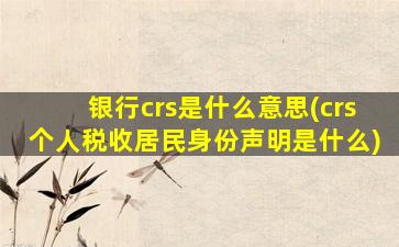 银行crs是什么意思(crs个人税收居民身份声明是什么)