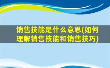 销售技能是什么意思(如何理解销售技能和销售技巧)