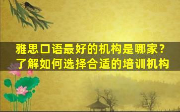 雅思口语最好的机构是哪家？了解如何选择合适的培训机构