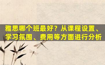 雅思哪个班最好？从课程设置、学习氛围、费用等方面进行分析