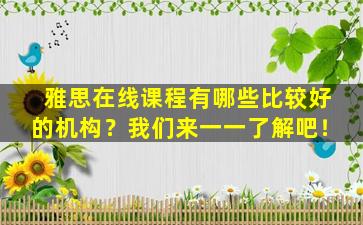 雅思在线课程有哪些比较好的机构？我们来一一了解吧！