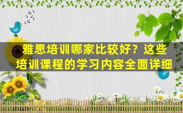 雅思培训哪家比较好？这些培训课程的学习内容全面详细