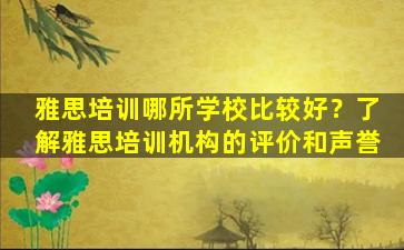 雅思培训哪所学校比较好？了解雅思培训机构的评价和声誉