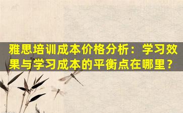 雅思培训成本价格分析：学习效果与学习成本的平衡点在哪里？